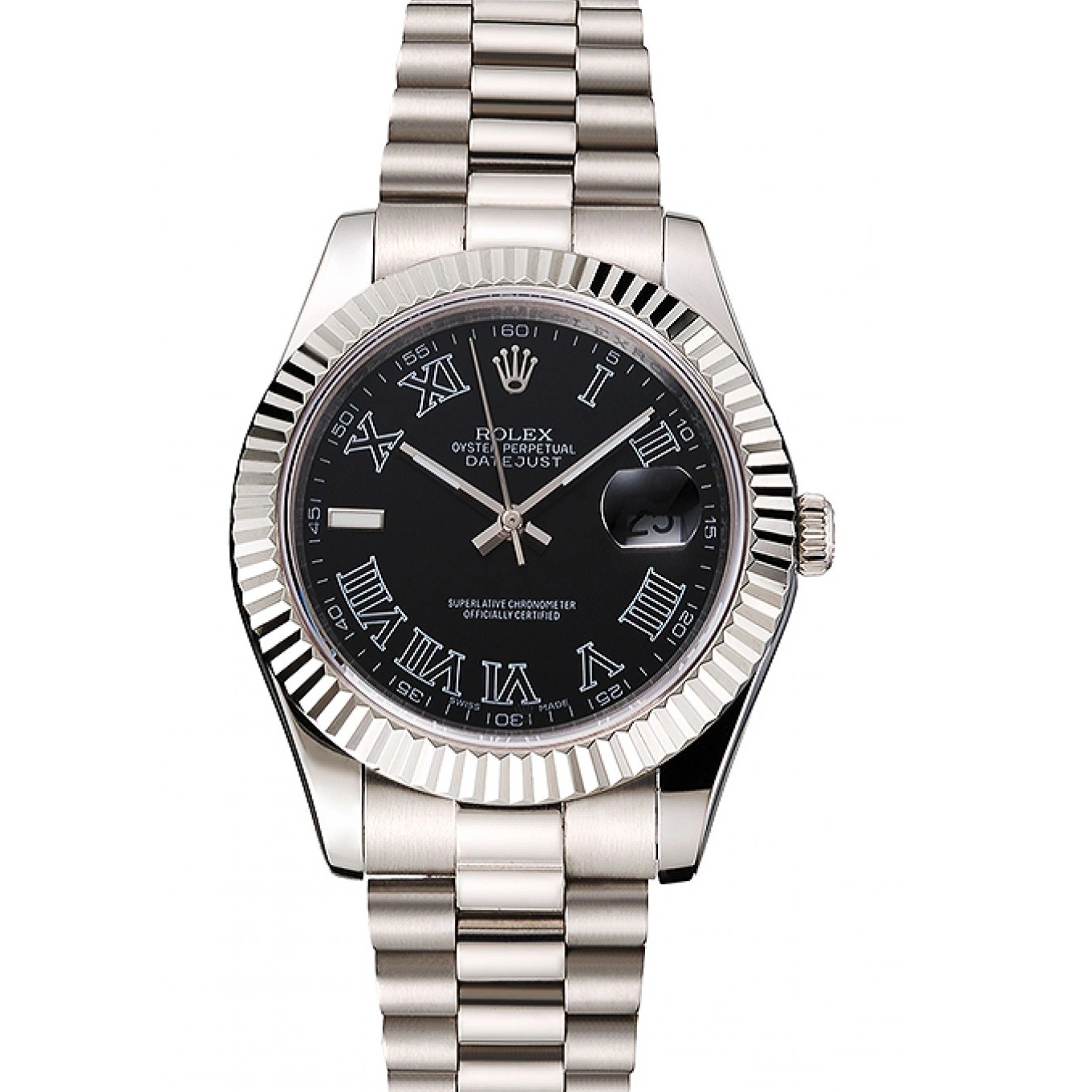 Aaa replica watch Dial Datejust Stainless Rolex Steel Case And Black Numerals Roman Bracelet Swiss 0516